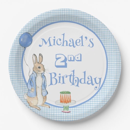 Assiettes En Carton Bleu de lapin bleu 2ème fête d'anniversaire (Devant)