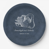 Assiettes En Carton Bleu de marine de cygne blanc (Devant)