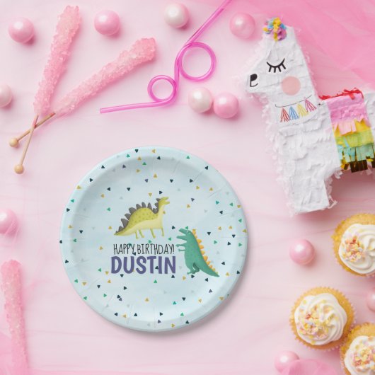 Assiettes En Carton Bleu de plat de fête d'anniversaire de dinosaure (Fête)