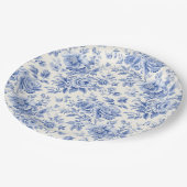 Assiettes En Carton Bleu de toile à fleurs (Angle)