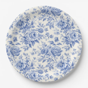 Assiettes En Carton Bleu de toile à fleurs