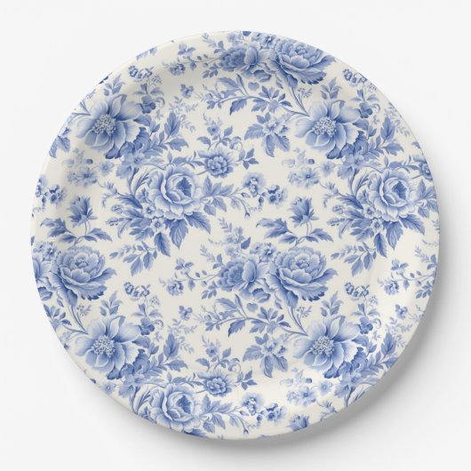 Assiettes En Carton Bleu de toile à fleurs (Devant)