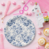 Assiettes En Carton Bleu de toile à fleurs (Fête)