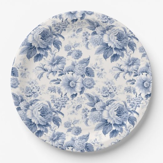 Assiettes En Carton Bleu de toile à fleurs (Devant)