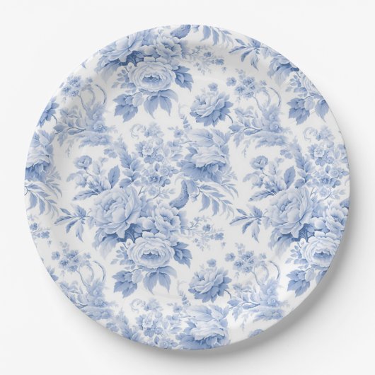 Assiettes En Carton Bleu de toile à fleurs (Devant)