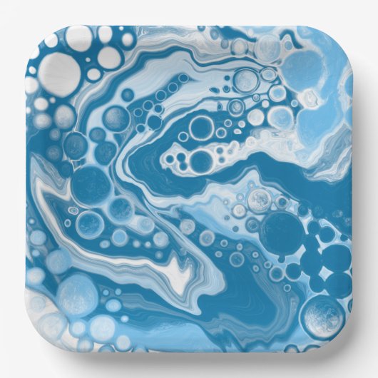 Assiettes En Carton Bleu Digital Fluid Art Marbre Pour Peinture Cellul (Recto)