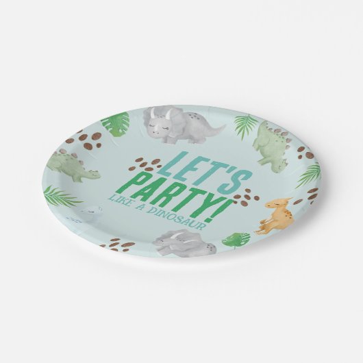 Assiettes En Carton Bleu Dinosaur fête d'anniversaire, enfant fête din (Angle)