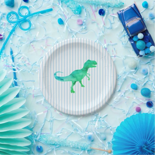 Assiettes En Carton Bleu Dinosaure Silhouette Trex Plaque papier (Fête)