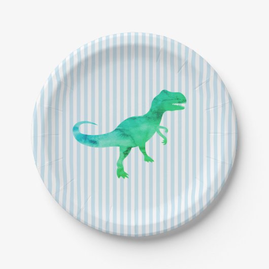 Assiettes En Carton Bleu Dinosaure Silhouette Trex Plaque papier (Devant)