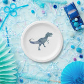 Assiettes En Carton Bleu Dinosaure Silhouette Trex Plaque papier (Fête)