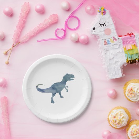 Assiettes En Carton Bleu Dinosaure Silhouette Trex Plaque papier (Fête)