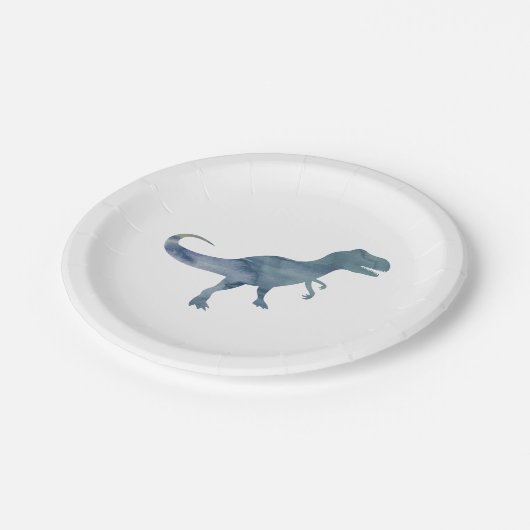 Assiettes En Carton Bleu Dinosaure Silhouette Trex Plaque papier (Angle)