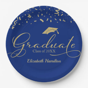 Assiettes En Carton Bleu du groupe de graduation Gold Foil