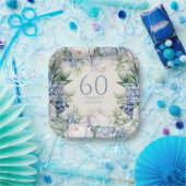 Assiettes En Carton Bleu Duché Blanc Floral 60e anniversaire (Fête)