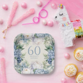 Assiettes En Carton Bleu Duché Blanc Floral 60e anniversaire (Fête)