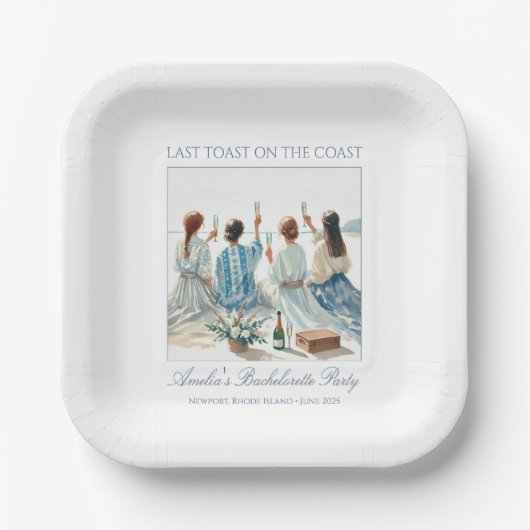Assiettes En Carton Bleu Dusty Elegant Aquarelle Côte Dernier Toast (Recto)