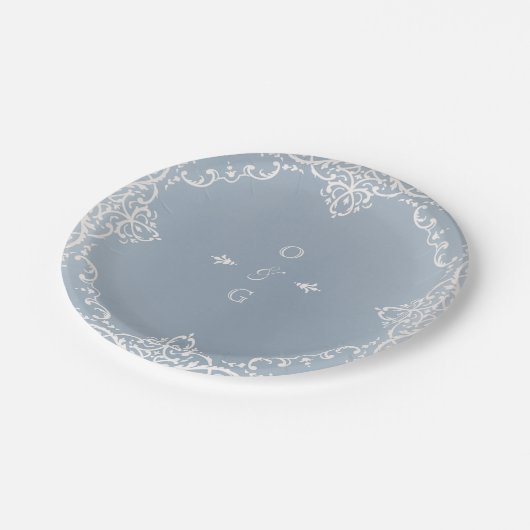 Assiettes En Carton Bleu Dusty élégant mariage romantique (Angle)