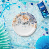 Assiettes En Carton Bleu Dusty et Pêcher Floral Élégant mariage (Fête)