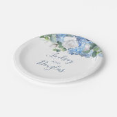 Assiettes En Carton Bleu Dusty Floral verdure Mariage Hydrangea (Angle)