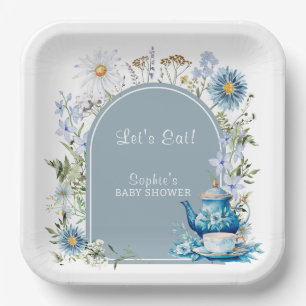 Assiettes En Carton Bleu Dusty Pour Le Baby shower De Jardin Tea Boho