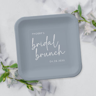 Assiettes En Carton Bleu Dusty Script minimaliste Brunch nuptial