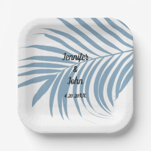 Assiettes En Carton Bleu Dusty Tropical Palm Tree feuille mignonne Mar