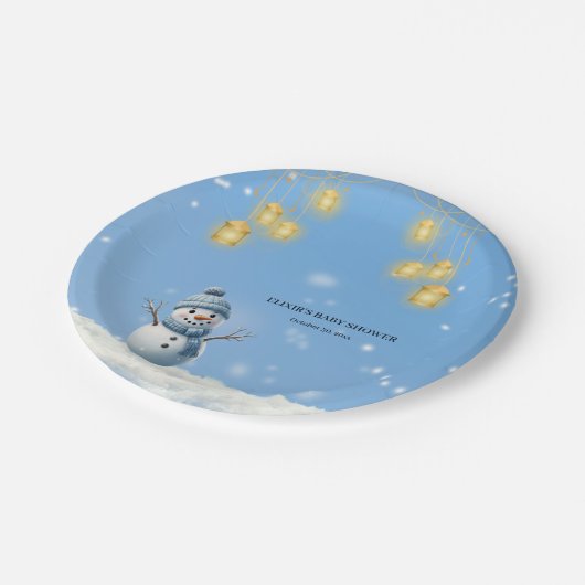 Assiettes En Carton Bleu Elegant Whimsical Winter Snowman Baby shower (Angle)
