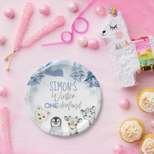 Assiettes En Carton Bleu et Argent Arctique Hiver Anniversaire (Fête)