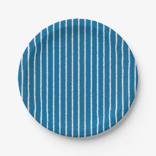 Assiettes En Carton Bleu et blanc avec lignes inégales