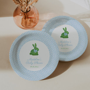 Assiettes En Carton Bleu Et Blanc Boxwood Bunny Boy Baby shower Party