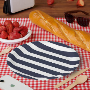Assiettes En Carton Bleu et blanc de la marine