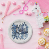 Assiettes En Carton Bleu et blanc Delft maisons traditionnelles (Fête)