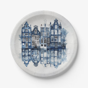 Assiettes En Carton Bleu et blanc Delft maisons traditionnelles