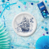 Assiettes En Carton Bleu et blanc Delft voilier en mer (Fête)