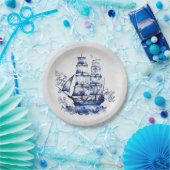 Assiettes En Carton Bleu et blanc Delft voilier en mer (Fête)