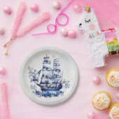Assiettes En Carton Bleu et blanc Delft voilier en mer (Fête)