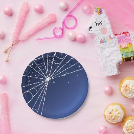 Assiettes En Carton Bleu et blanc étincelant Diamond Spider Web (Fête)