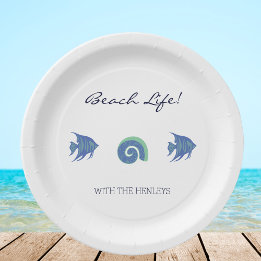 Assiettes En Carton Bleu et blanc Fish Shills Family Beach House