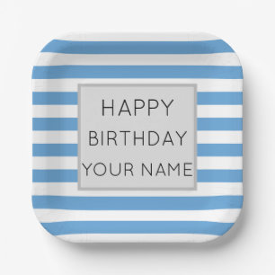 Assiettes En Carton Bleu Et Blanc Joyeux Anniversaire