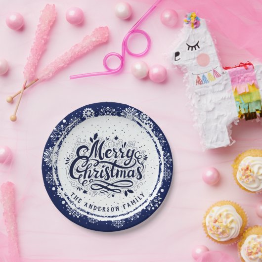 Assiettes En Carton Bleu et blanc minimal élégant Joyeux Noël (Fête)