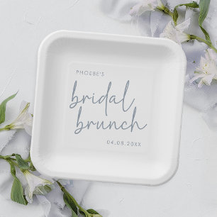 Assiettes En Carton Bleu et blanc minimaliste Script nuptial Brunch