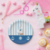 Assiettes En Carton Bleu et Blanc Nautique thème Monogramme design. (Fête)