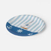 Assiettes En Carton Bleu et Blanc Nautique thème Monogramme design. (Angle)