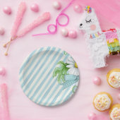 Assiettes En Carton Bleu et blanc rayures florales (Fête)