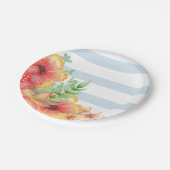 Assiettes En Carton Bleu et blanc Rayures Florales roses (Angle)