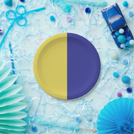 Assiettes En Carton Bleu Et Jaune (Fête)