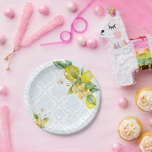 Assiettes En Carton Bleu et Jaune Elle a trouvé son principal Squeeze (Fête)