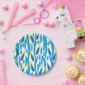 Assiettes En Carton Bleu et Jaune Feuilles Abstraits Élégant chic (Fête)