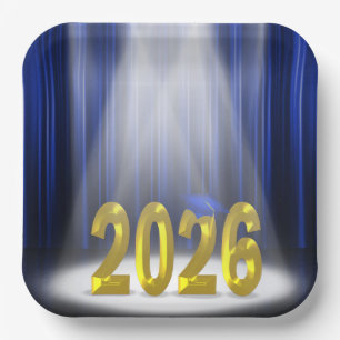 Assiettes En Carton Bleu et or 2025 Graduation en vedette
