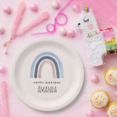 Assiettes En Carton Bleu et Pêche Arc-en-ciel Design Boho Anniversaire (Fête)